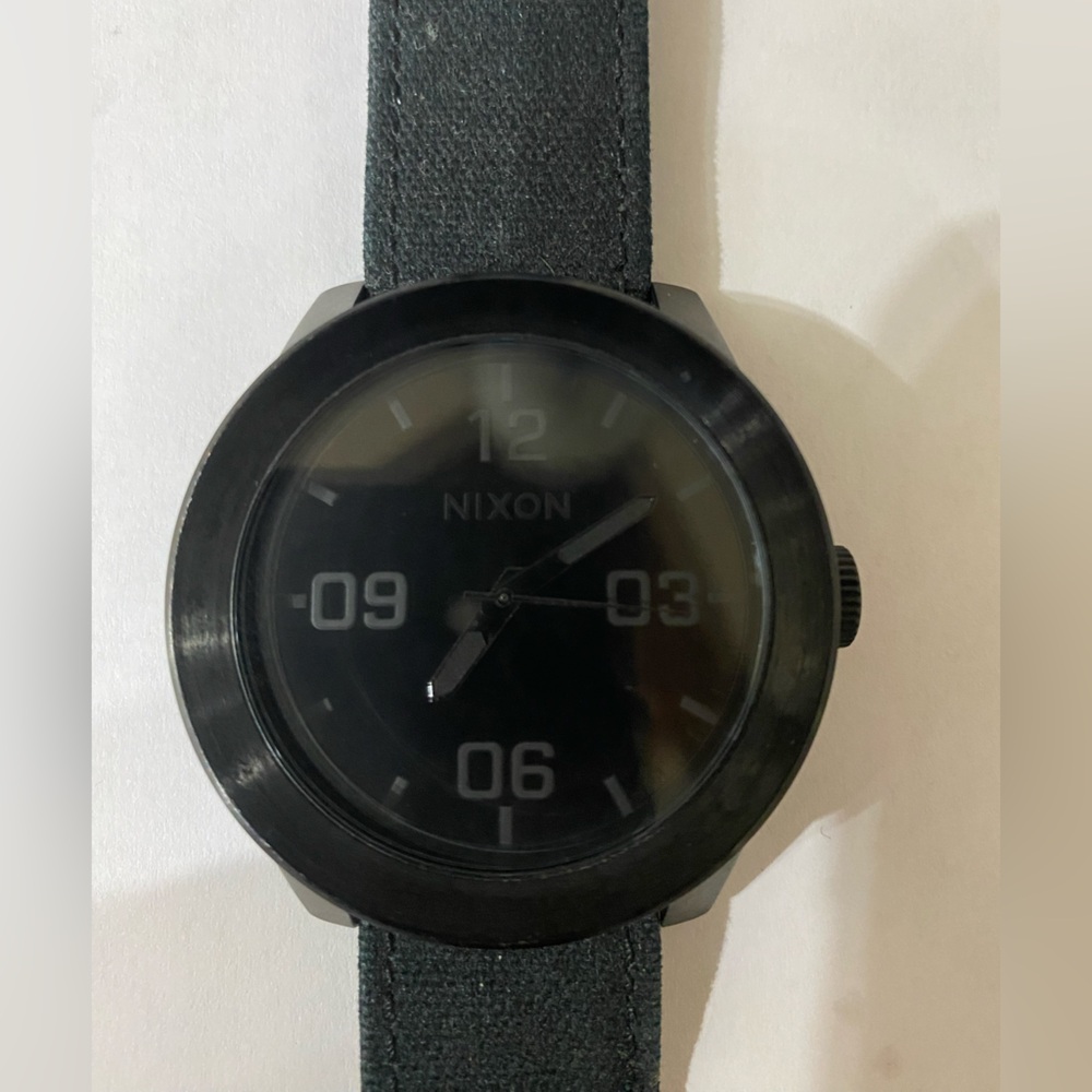 Nixon The Corporal black stainless steel watch, black leather/canvas band